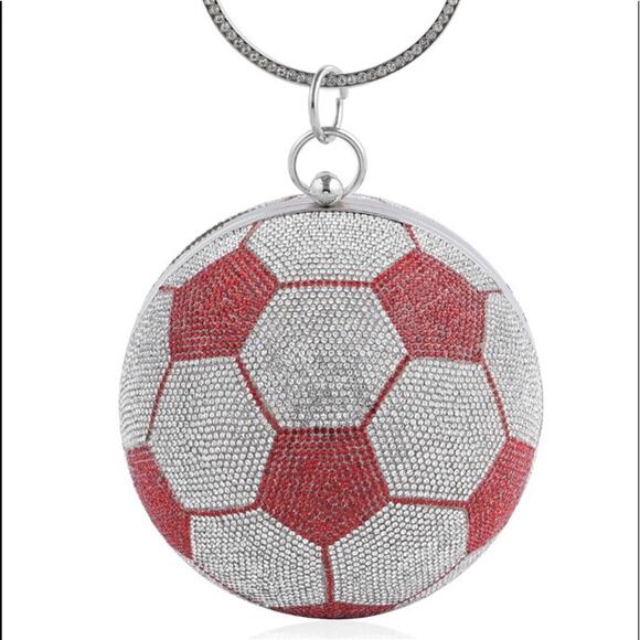 Red and White Crystal Soccer ⚽️ Clutch, 5.5” D, comes with a 47” chain - Picture 2 of 7